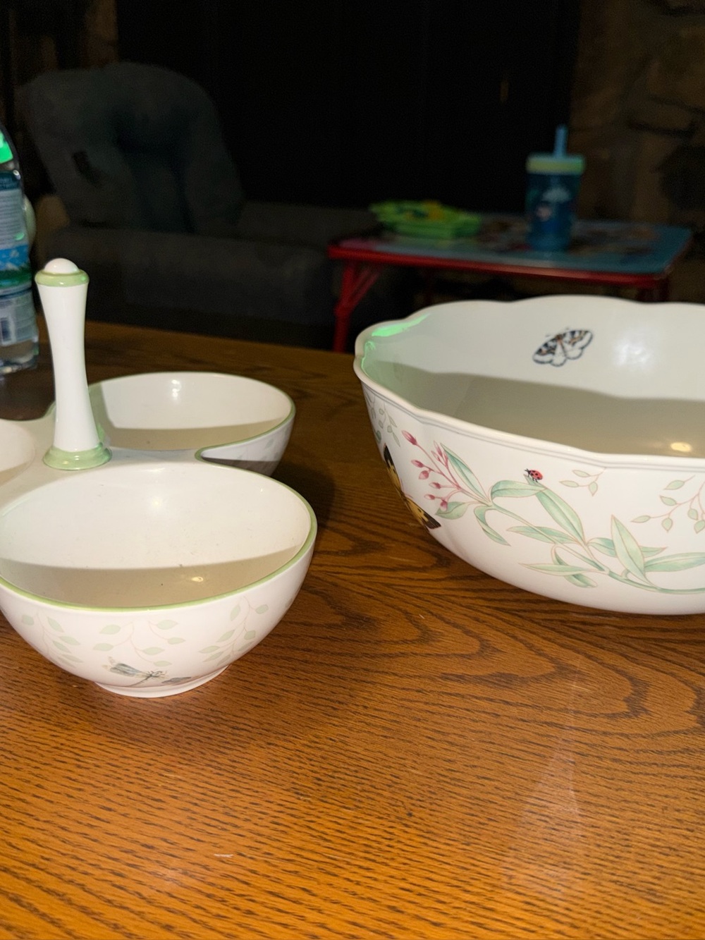 Lenox “Butterfly Meadow” Serving Bowl and Divided Dish - butterflies and flowers